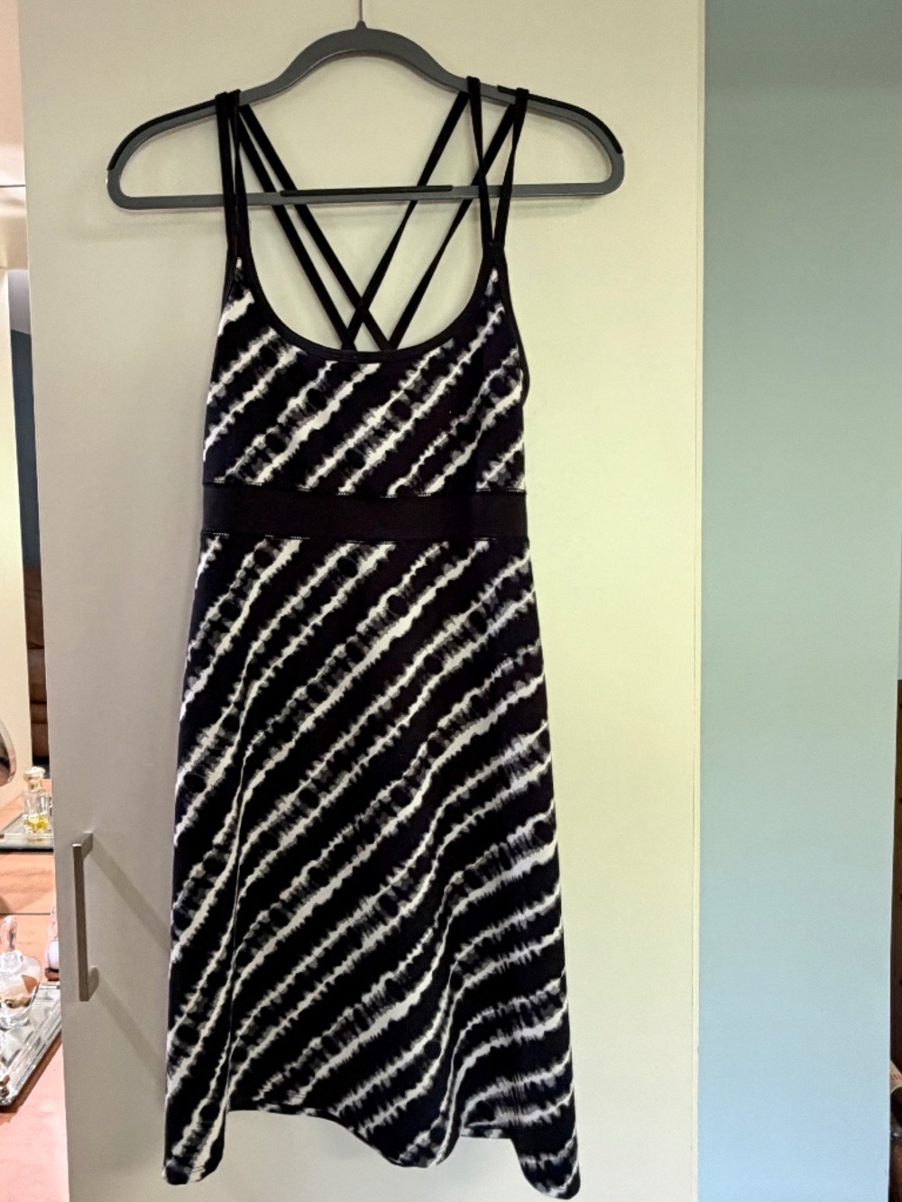 Soybu Tie-Dye Fit & Flare Athletic Dress — Strappy Crisscross Back, Sz M